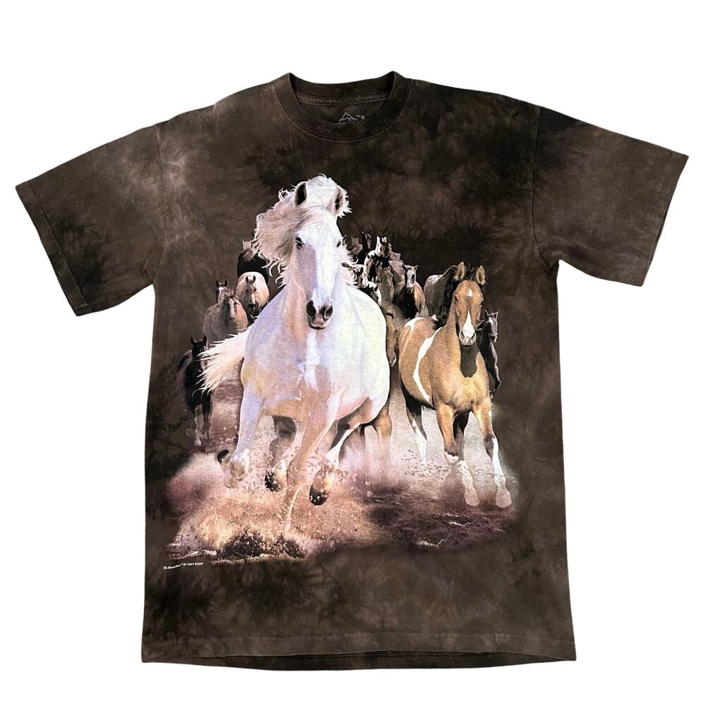 The Mountain Wild Horses T-Shirt Men’s Medium Brown Tie Dye Tee Vintage Style